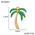 Detail of gold palm tree enamel pendant with dimensions 2.4cm by 1.8cm on white backdrop - Green Palm Tree Style (BP3660B1)