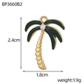 Macro detail of gold palm tree pendant with green enamel and size measurement scale - Dark Green Palm Tree Style (BP3660B2)