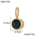 Macro detail of a 0.79cm gold stainless steel pendant with a dark green cubic zirconia - Dark Green Round Pendant (PJ00317D4)