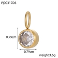 Detail view of round gold pendant with cubic zirconia and dimensions 0.79cm by 0.79cm - Clear Round Pendant (PJ00317D6)