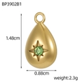 Vista macro de colgante de lágrima con piedra verde, metal dorado y medidas exactas - Gota de Estrella Zirconia Verde (BP3902B1)