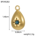 Detalle de colgante ojo turco dorado con circón azul y especificaciones de tamaño - Gota de Estrella Zirconia Azul Oscuro (BP3902B2)