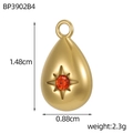 Macro de colgante de gota dorado con circón rojo que muestra dimensiones de 1,48 cm alto - Gota de Estrella Zirconia Roja (BP3902B4)