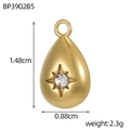 Colgante dorado de lágrima con estrella de circonita y medidas detalladas para bisutería - Gota de Estrella Zirconia Blanca (BP3902B5)