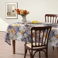Rectangular oil-proof linen tablecloth with vintage floral print and Nordic tassels - Impressionist Purple