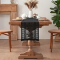 Elegant black lace table runner featuring vintage hollow embroidery and long tassels - 30*260 / Black Morning Glory Fringe Tassel