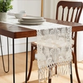 Vintage white lace table runner with floral hollow patterns and tassel fringe detail - 35*45cm / French Style 1 (Long Tassel)