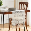 White vintage lace table runner with leaf crochet patterns and long fringe tassels - 35*45cm / French Style 4 (Long Tassel)