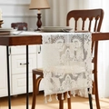 Beige hollow lace table runner with intricate floral patterns and handmade tassels - American Lace Off-White Style 1 / 30x45
