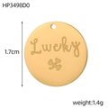 Close-up of golden lucky clover engraved stainless steel pendant, 1.7cm diameter - Gold Lucky Clover Round Tag (HP3498D0)