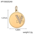 Detail view of gold stainless steel Love pendant with zircon pave setting and dimensions - Gold LOVE Round Tag (XP15002D2A0)