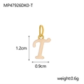 Detail of gold letter T pendant with beige enamel, size 1.2cm x 0.9cm macro view - Letter T