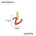 Detail of a 1.1cm gold stainless steel letter V pendant with red enamel finish - Letter V