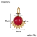 Detailed view of vintage fan-shaped titanium steel pendant with natural red gemstone inlay - Red Agate Style (FP29078D2)