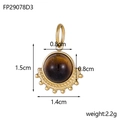 French vintage titanium steel fan pendant with tiger eye stone and gold bead edge detail - Brown Tiger Eye Style (FP29078D3)