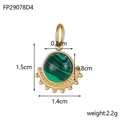 Macro detail of fan-shaped titanium steel pendant with malachite texture and size markers - Green Malachite Style (FP29078D4)