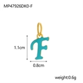 Blue and gold stainless steel letter F pendant with dimensions and weight specs - Letter F