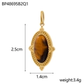 Detailansicht eines ovalen Tigerauge-Anhängers mit goldener Perlenfassung und 2,5 cm Höhe - Tigerauge-Stil (BP48695B2Q1)