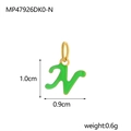 Gold stainless steel letter N pendant with green enamel, 1.0cm dainty alphabet charm - Letter N
