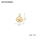 Golden stainless steel round pendant with white pearl inlay and sunburst relief - Artificial Pearl Style (WP37023B0W3)