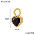 Detailed view of a gold heart pendant with black zircon showing 1.0cm by 0.6cm dimensions - Gold Black Stone Heart Pendant (BP00031B2)