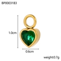 Detail view of heart-shaped green zircon pendant with gold plating showing 1.0cm dimensions - Gold Green Stone Heart Pendant (BP00031B3)