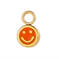 Ciondolo tondo dorato con faccina in smalto arancione per collane e bracciali fai-da-te - Stile Sorriso Arancione (BP00029B1)