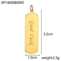 Macro detail of a 3.2cm gold pendant featuring Good Luck engraving and size measurements - Gold Rectangle Good Luck Style (XP14008B0W0)