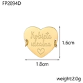 Golden heart charm with Kobieta idealna engraving and brushed metal texture detail - Gold Heart Kobieta Carved Style (FP2894D)
