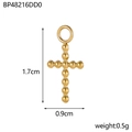Golden beaded cross pendant measuring 1.7cm in height and 0.9cm in width for DIY jewelry - Cross Shape (BP48216DD0)