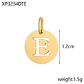 Detailed macro view of gold plated stainless steel letter E pendant with 1.2cm diameter - Letter E