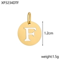 Close-up of golden stainless steel 1.2cm round pendant featuring a hollow letter F design - Letter F
