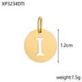 Detailed view of a 1.2cm gold plated letter I pendant with size and weight metrics - Letter I