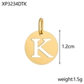 Close-up of gold-plated stainless steel round pendant with hollow letter K detail - Letter K