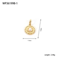Gouden Evil Eye schijf hanger met parelinleg en gegraveerde zonnestraal details - Gouden ronde zonnestraal kunstparel stijl (WP36199B-1)