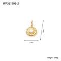 Gouden evil eye schijfhanger met wit parelmoer inlegwerk en zonnestraal textuur - Gouden ronde radiale witte steen stijl (WP36199B-2)