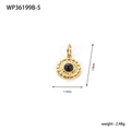 Gouden evil eye hanger met zwarte steen en zonnestraal textuur, afmeting 1.9x1.14cm - Gouden ronde retro getextureerde zwarte steen stijl (WP36199B-5)