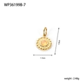 Gouden boze oog hanger met roze edelsteen en zonnestraal details, 1,9 cm hoog - Gouden ronde zonnestraal perzikroze steen stijl (WP36199B-7)