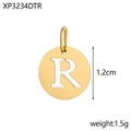 Detailed view of gold plated stainless steel letter R charm with 1.2cm size measurement - Letter R