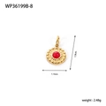 Gouden evil eye hanger met rode edelsteen en getextureerde rand, 1,14 cm breedte - Gouden ronde zonnestraal rode steen stijl (WP36199B-8)