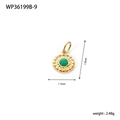Gouden evil eye hanger met groene edelsteen en gegraveerde zonnestraal textuur - Gouden ronde radiale reliëf groene steen stijl (WP36199B-9)