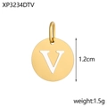 Detailed view of a 1.2cm 14K gold plated stainless steel letter V round coin pendant - Letter V