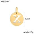 Macro view of a 1.2cm round gold-plated stainless steel letter X charm pendant - Letter X