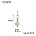 Detail view of pearl and blue bead earring with dimensions 1.5cm by 0.5cm and 0.9g weight - Light Blue Faceted Bead Pearl Pendant - Ring Clasp (PT3224BT1)
