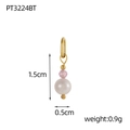 Detail showing 1.5cm pearl pendant with pink bead and golden loop on white background - Pink Faceted Bead Pearl Pendant - Ring Clasp (PT3224BT)