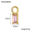 Makroaufnahme von rechteckigem rosa Zirkon-Anhänger mit Goldbasis und Größenmessungen - Rechteck Rosa Zirkon Stil (JP42036BW4)