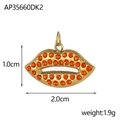 Detailed view of red lip charm with orange rhinestones and gold finish measurements - Orange Rhinestone Lips Style(AP35660DK2)