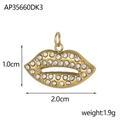 Detailed view of a gold-plated lip pendant with white zircon micro-inlay measuring 2.0x1.0cm - White Rhinestone Lips Style(AP35660DK3)