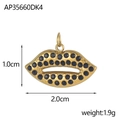 Detailed view of a gold-plated lip pendant with black rhinestones and 2.0cm size markers - Black Rhinestone Lips Style(AP35660DK4)