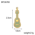 Guitar-shaped pendant with gold edges and green glitter, dimensions 2.3cm by 1.0cm - Green Enamel Guitar Style(BP3367B3)